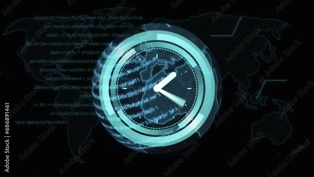 Aufkleber animation of clock moving fast over globe and network of connections
