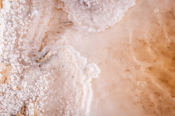 Salt in an evaporation pit at the Chott el Djerid dry salt lake. - obrazy, fototapety, plakaty