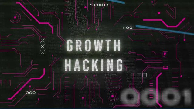 Animation of data processing over growth hacking text