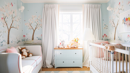 Baby room decor and interior design inspiration in the English countryside style cottage - obrazy, fototapety, plakaty