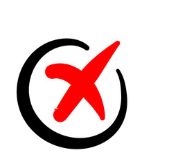 Fototapeta premium Checkbox checkmark square icon vector or confirm false true check mark red pictogram graphic clipart, right wrong marker felt tip pen hand drawn