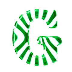 White symbol with green thin straps. letter g