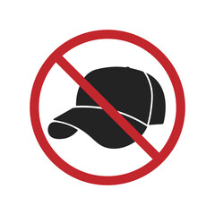 Isolated prohibition sign of do not wear head cap, hat prohibited for indoor security sign, ATM, Bank, Store