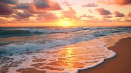 Fototapeta na wymiar the beach at sunset with seawater splashing against the beach