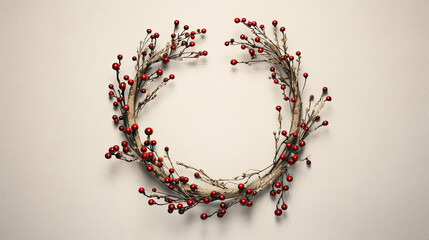 A festive holiday wreath made of pine branches and berries.