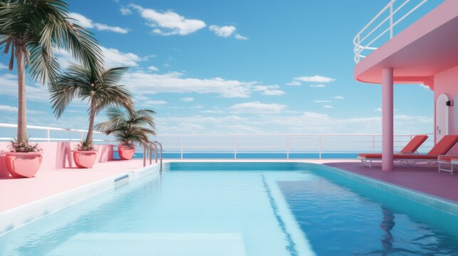 Swimming pool on a terrace overlooking the sea.
