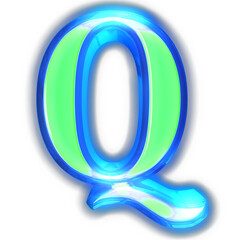 Green symbol glowing around the edges. letter q