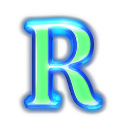 Green symbol glowing around the edges. letter r