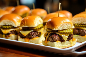Assorted Sliders with Pickles and Cheddar