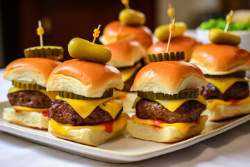Assorted Sliders with Pickles and Cheddar