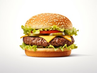 Generative AI : Burger on isolated white background