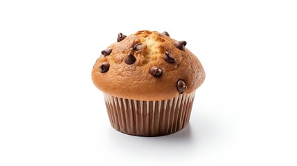 Generative AI : Chocolate chip muffins isolated on white background. top view