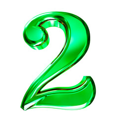 Green 3D symbol with bevel. number 2