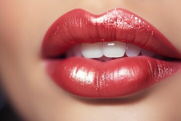 Obraz premium Generative AI : permanent lip makeup completes the lip makeup procedure with a close-up