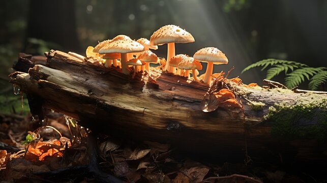 Generative AI : Fungi growing on a fallen log