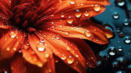 Generative AI : flower petals with water drops close up. Macro photography of flower petals with dew.