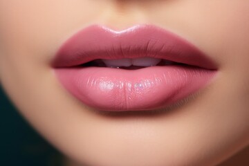 Fototapeta premium Generative AI : permanent lip makeup completes the lip makeup procedure with a close-up