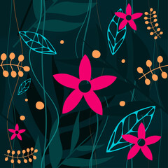 Crazy Colourful Jungle Flower Seamless Pattern