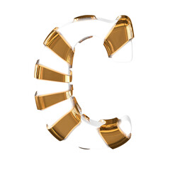 White symbol with thick gold straps. letter c