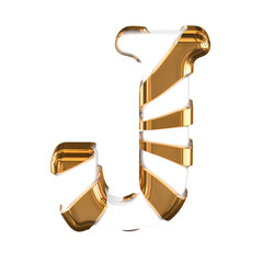 White symbol with thick gold straps. letter j