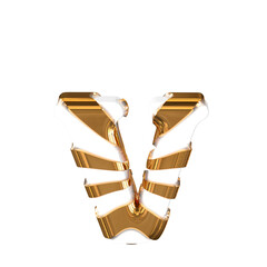 White symbol with thick gold straps. letter v