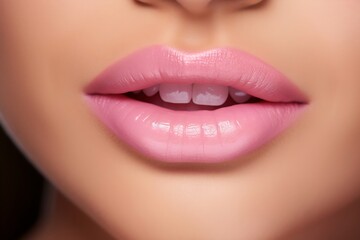 Fototapeta premium Generative AI : permanent lip makeup completes the lip makeup procedure with a close-up