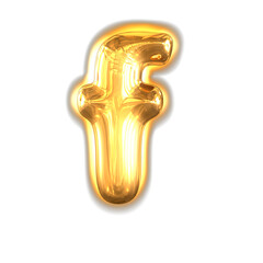 Gold inflatable symbol with glow. letter f