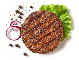 freshly grilled burger meat - obrazy, fototapety, plakaty