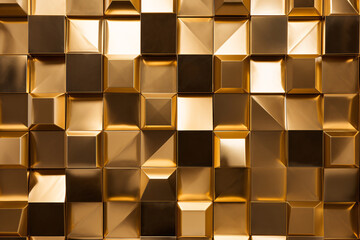 Modern Elegant 3D Wall White Panels with Gold Decor and Shaded Geometric Modules for Upscale Interiors