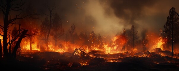 Photo of out of control forest fire. AI generated.