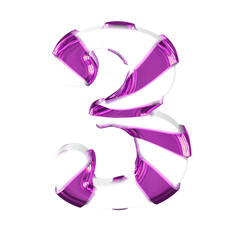 White 3d symbol with thick purple straps. number 3