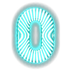 White symbol with ultra thin turquoise luminous vertical straps. number 0