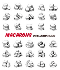 Collection of drawn macarons. Sketch illustration