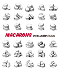 Acrylic prints Macarons Collection of drawn macarons. Sketch illustration