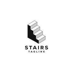 Simple geometrical stairs with steps side view Logo Symbol Design Template Flat Style Vector