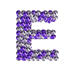 Symbol of purple and silver spheres. letter e