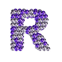 Symbol of purple and silver spheres. letter r