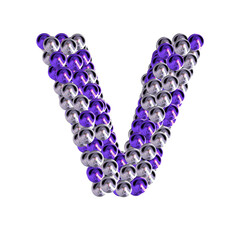 Symbol of purple and silver spheres. letter v