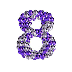 Symbol of purple and silver spheres. number 8