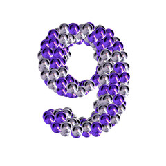 Symbol of purple and silver spheres. number 9
