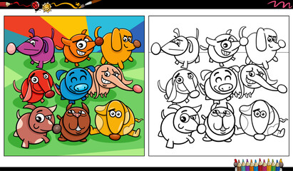 Fototapeta premium cartoon colorful dogs animal characters group coloring page