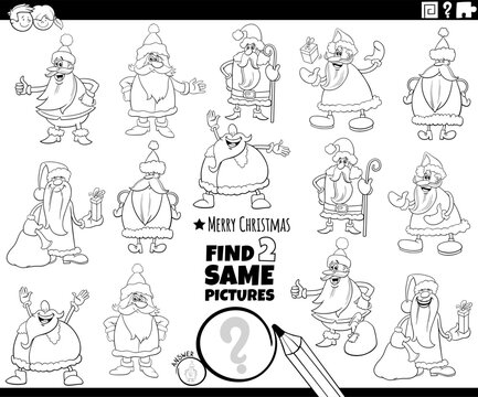 find two same cartoon Santa Claus activity coloring page