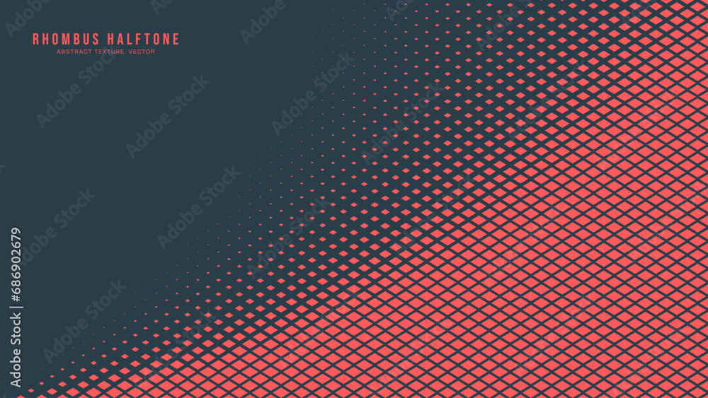 Poster rhombus checker half tone pattern vector radial curved border red abstract background. chequered par
