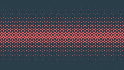 Checkered Rhombus Halftone Pattern Vector Horizontal Line Seamless Border Red Blue Abstract Background. Chequered Particles Subtle Texture Pop Art Graphic Design. Half Tone Contrast Art Wide Wallpaper - obrazy, fototapety, plakaty