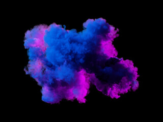 Fototapeta premium 3d render, glowing cloud illuminated with pink neon light, isolated on black background. Cumulus clip art