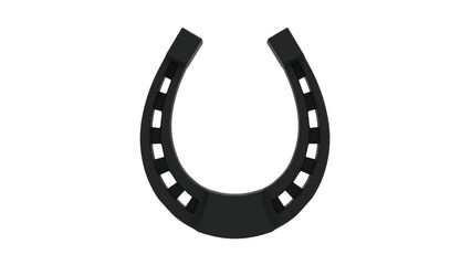 Old black horseshoe isolated on transparent and white background. Horseshoe concept. 3D render