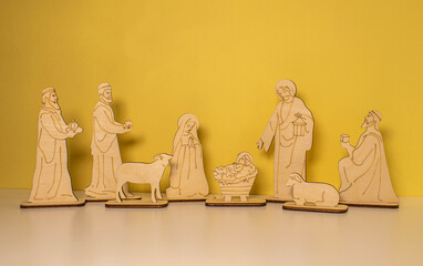 Nativity Scene in Stained Wood
