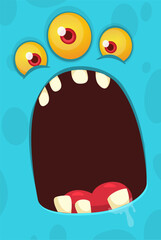 Funny cartoon monster face.  Illustration of cute and happy monster expression.. Halloween design