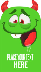 Funny cartoon monster face.  Illustration of cute and happy monster expression.. Halloween design