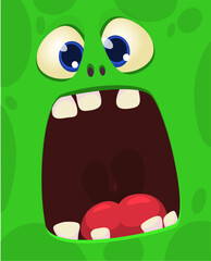 Fototapeta premium Funny cartoon monster face. Illustration of cute and happy monster expression.. Halloween design